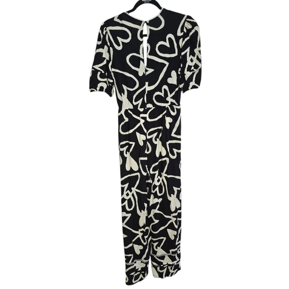 Farm By Anthropologie Woven Black & White Sineard Heart-Print Jumpsuit Size S - Picture 3 of 7